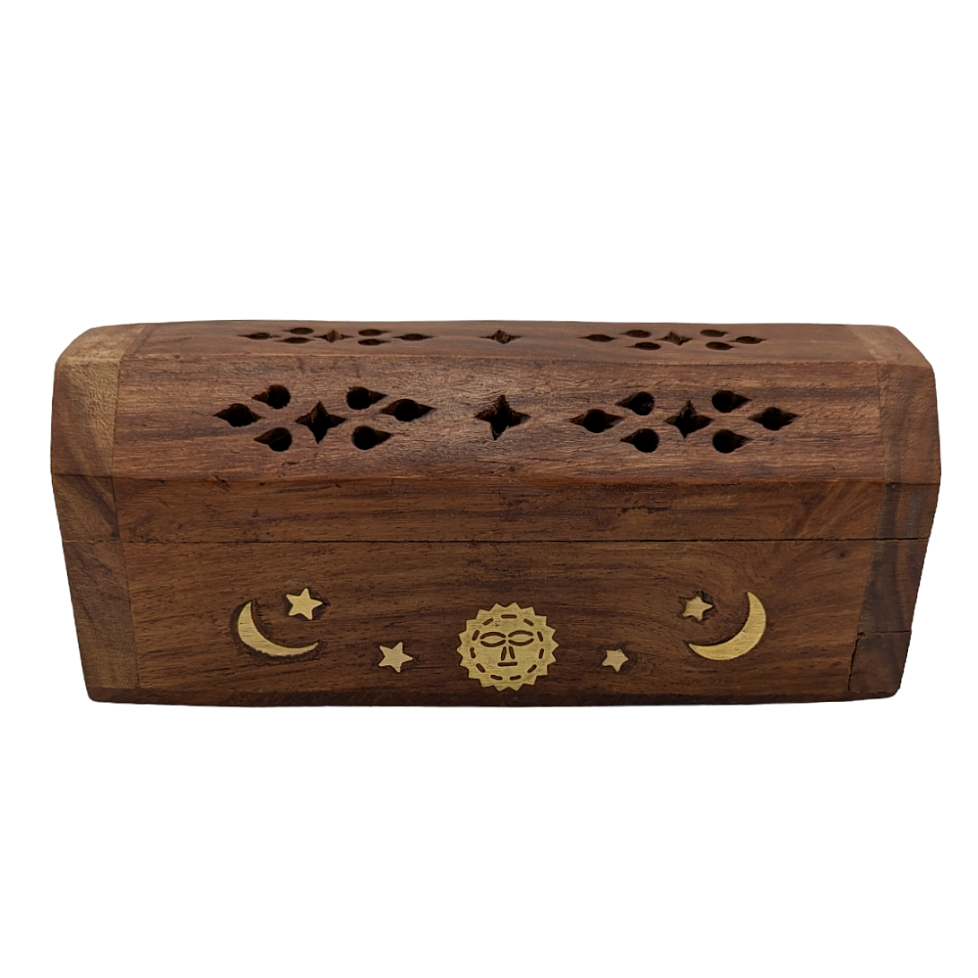 Wooden Coffin Incense Burner - 6" for Incense Sticks and Cones