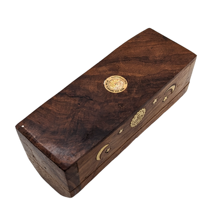 Wooden Coffin Incense Burner - 6" for Incense Sticks and Cones