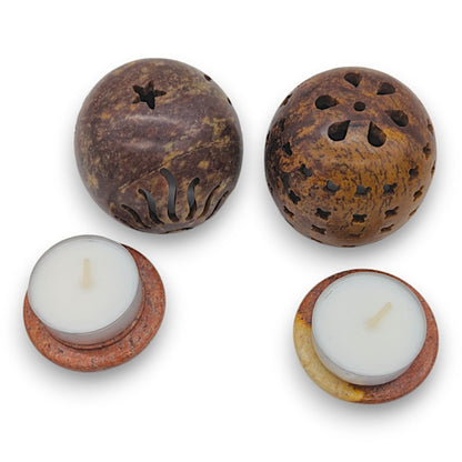 Soapstone Cone Burner Tea Light Candle Holder 2-Piece Set