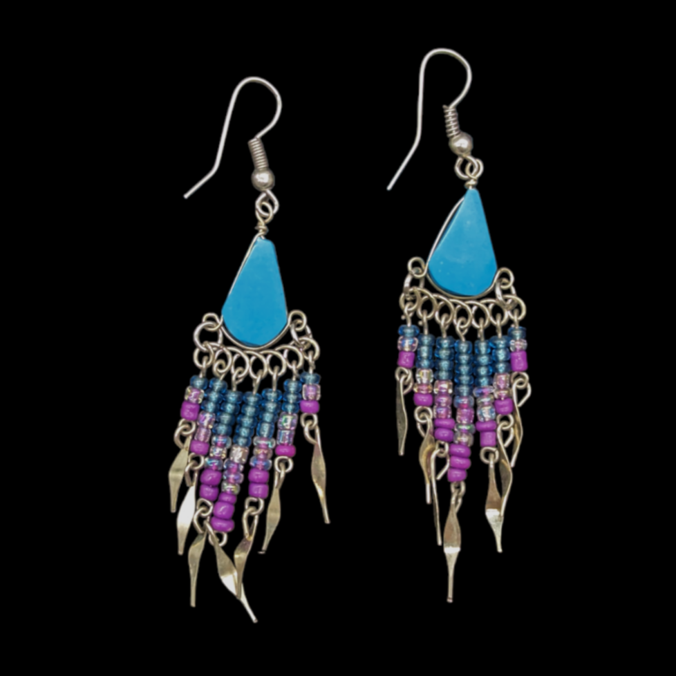 Spirit Of Nature Earrings Beaded Dangle Teardrop Shaped Stone