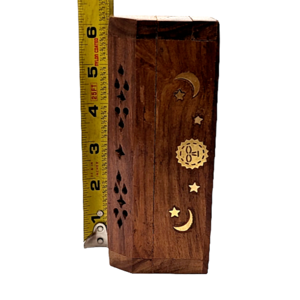 Wooden Coffin Incense Burner - 6" for Incense Sticks and Cones