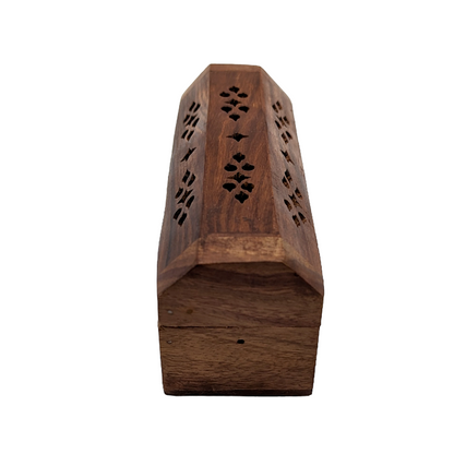 Wooden Coffin Incense Burner - 6" for Incense Sticks and Cones