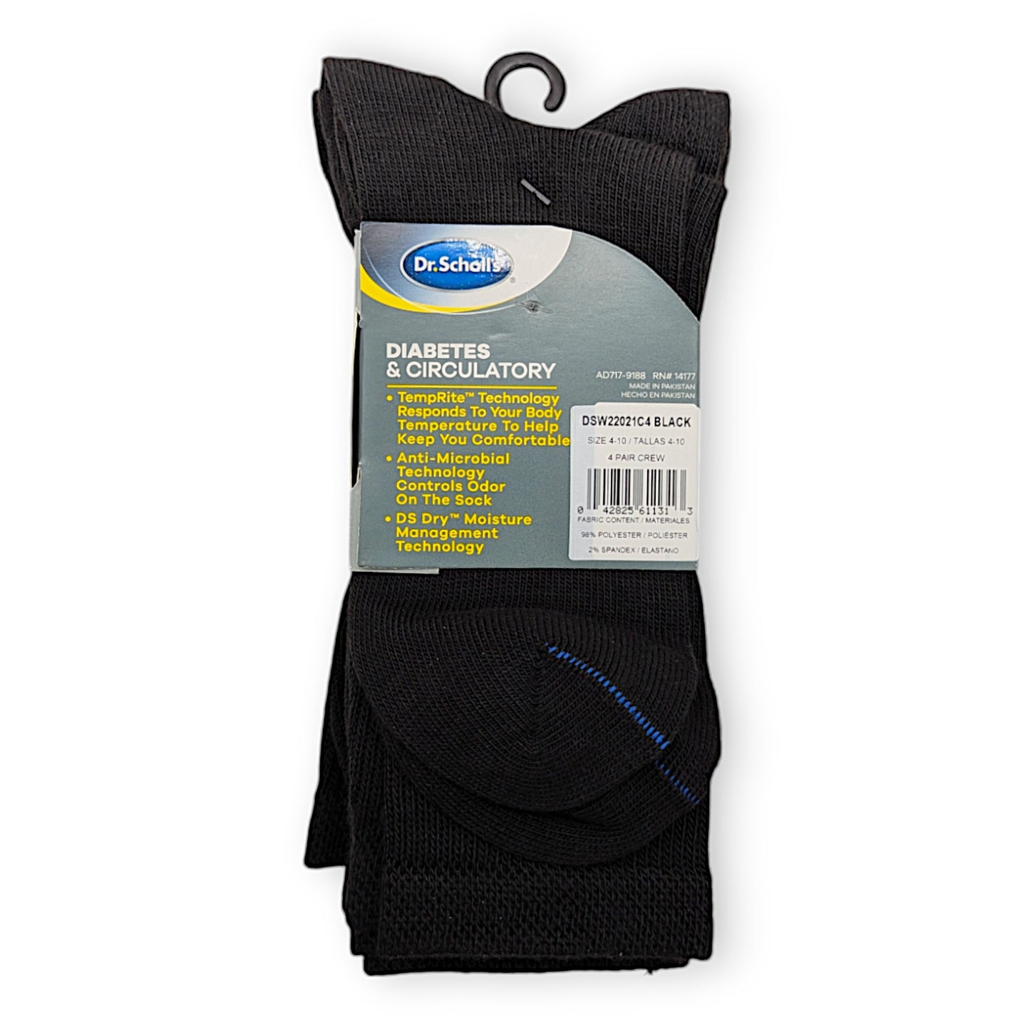 Dr Scholls Womens Diabetic Crew Socks Back of Package