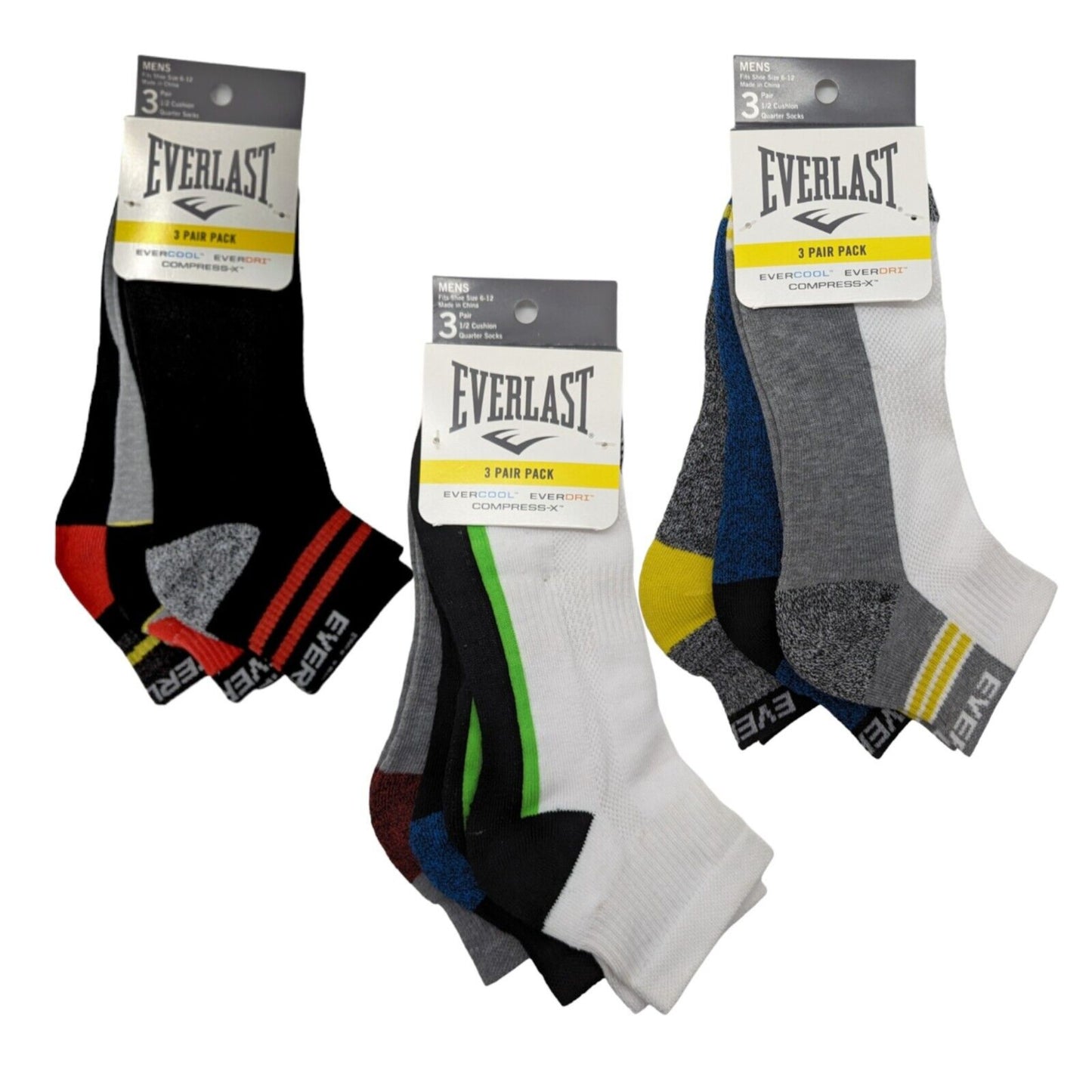 Everlast Men's Quarter Socks Cushioned 3-Pair