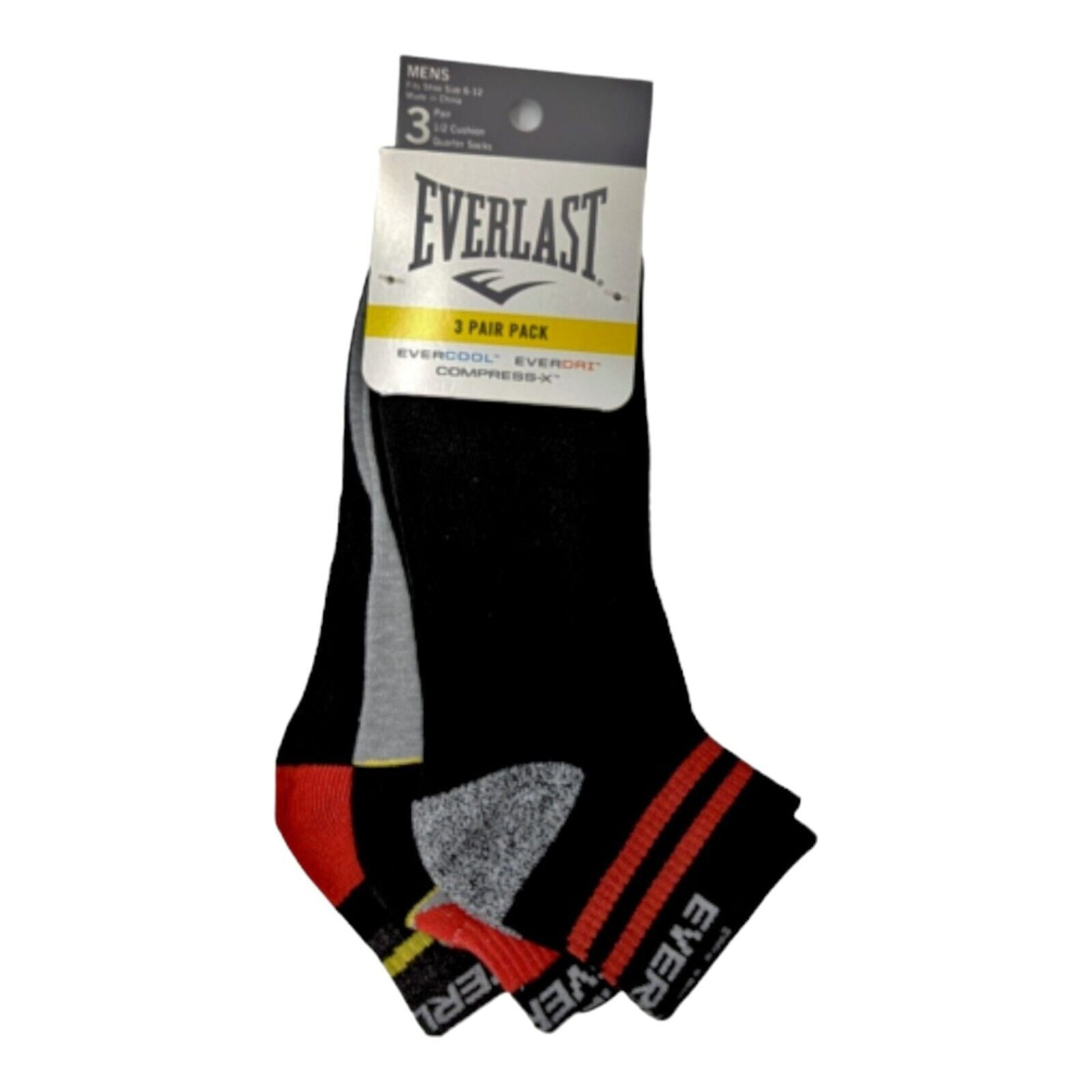 Everlast Men's Quarter Socks Cushioned 3-Pair black