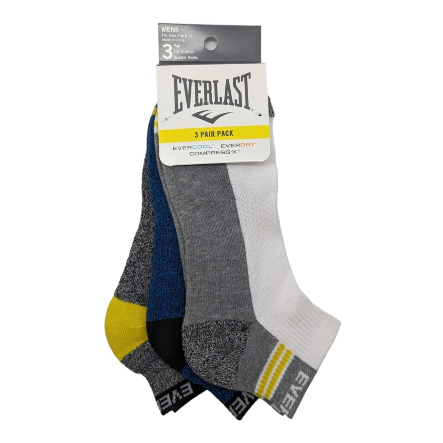 Everlast Men's Quarter Socks Cushioned 3-Pair Grey