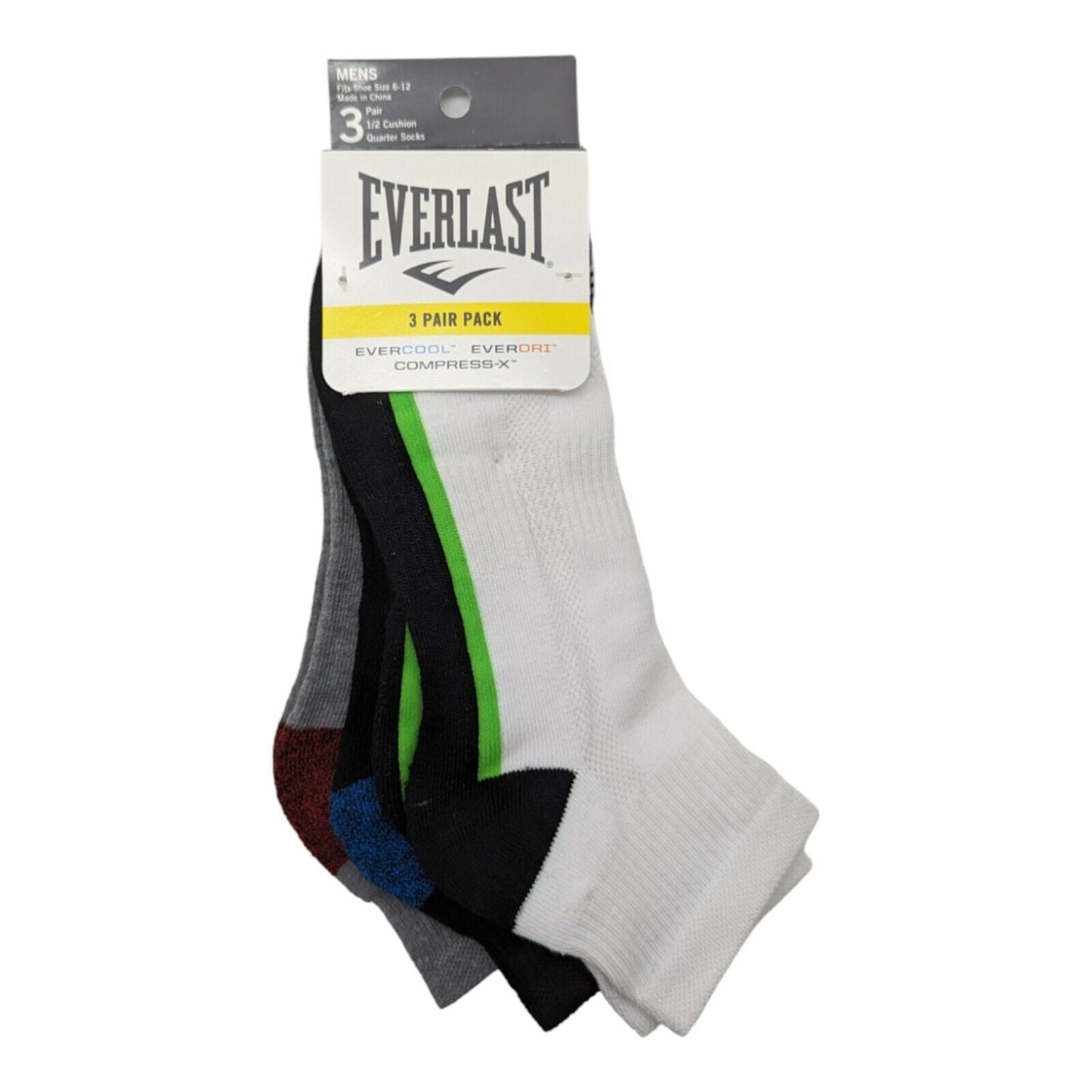 Everlast Men's Quarter Socks Cushioned 3-Pair