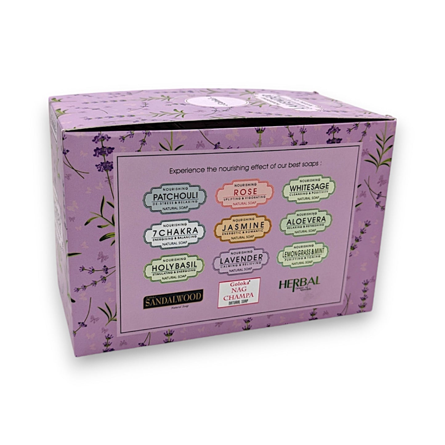 GOLOKA Lavender Natural Soap box with 12 bars, gentle cleansing, floral fragrance.