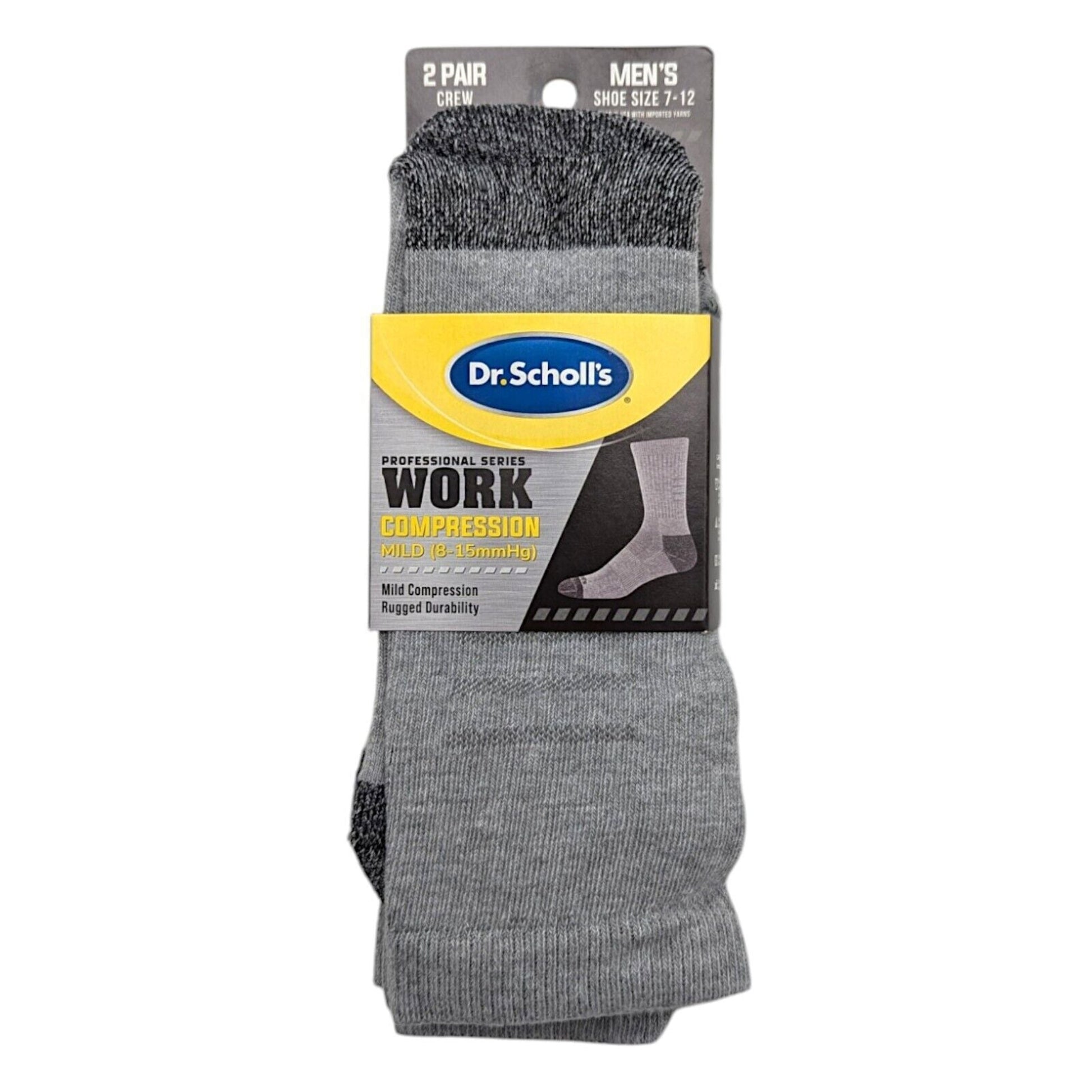 Dr Scholl's Men's Work Crew Socks Mild Compression 2-Pair 