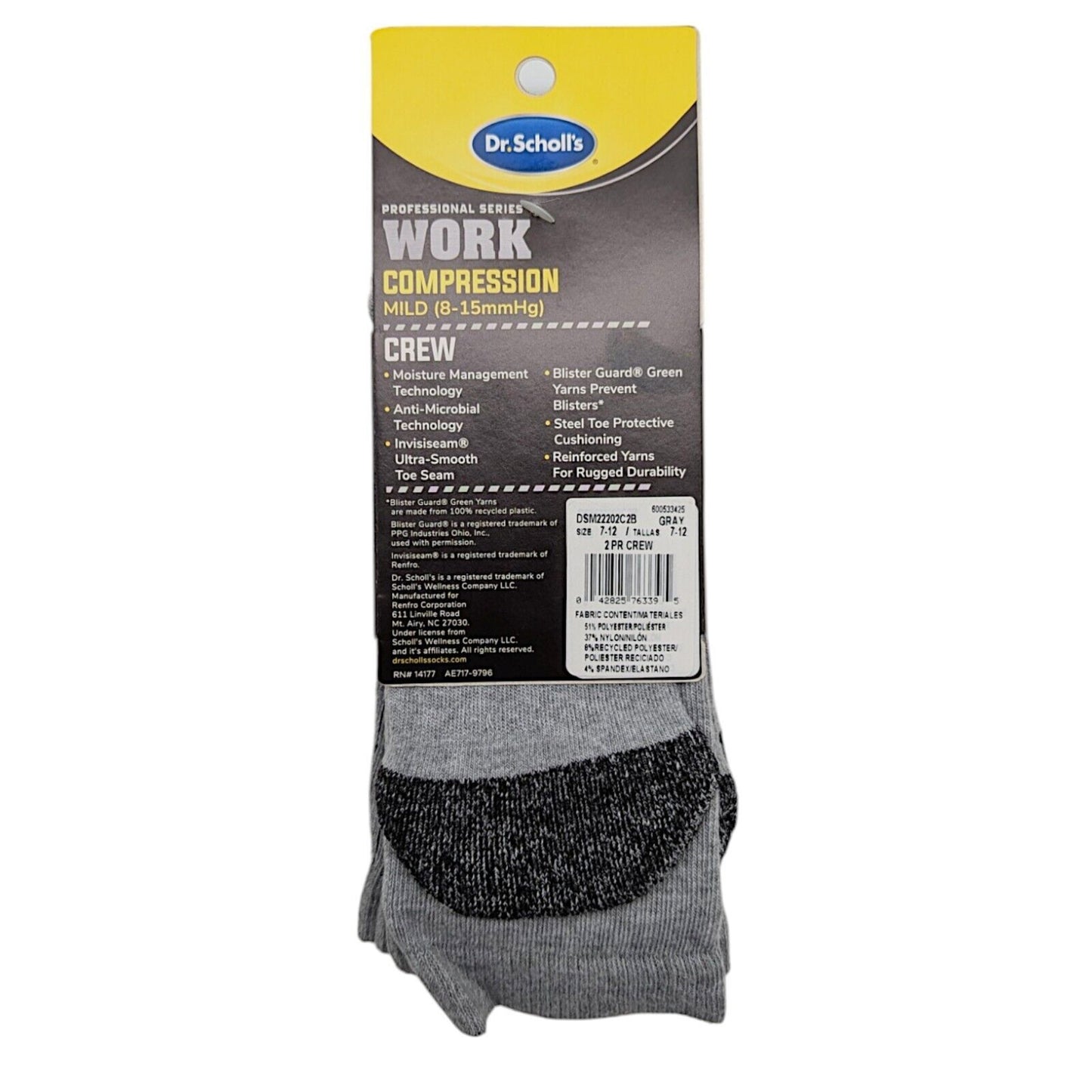 Dr Scholl's Men's Work Crew Socks Mild Compression 2-Pair 