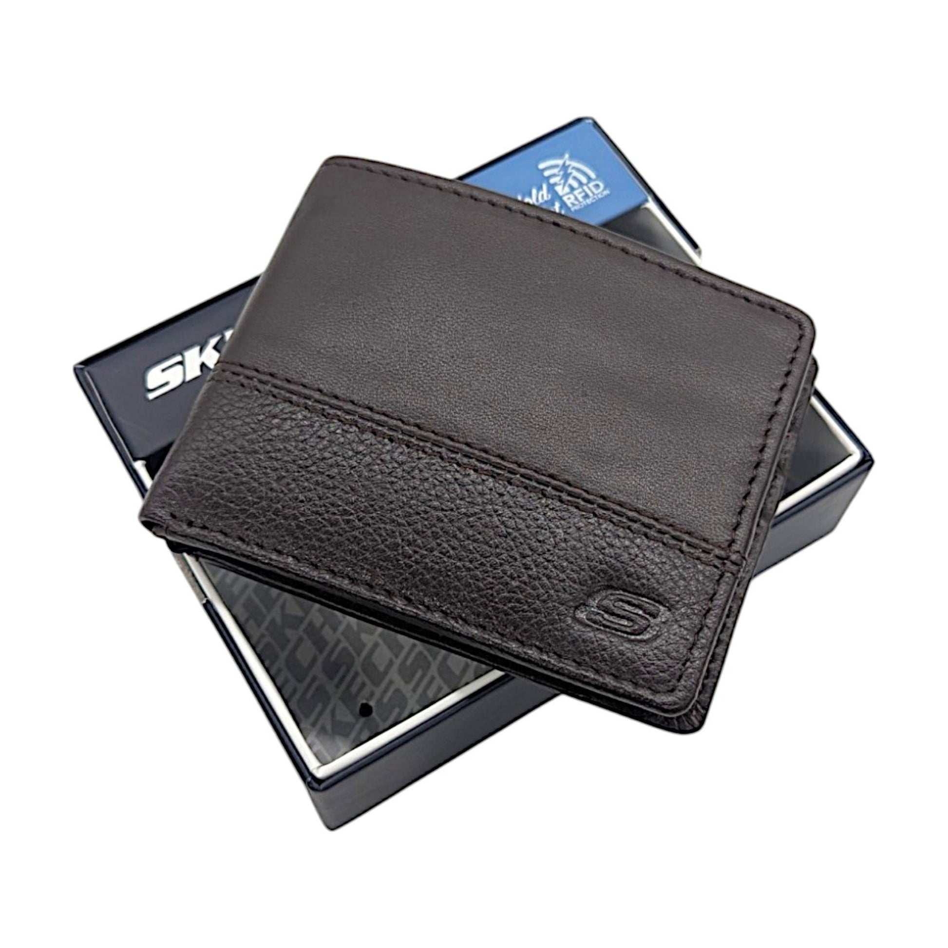 Skechers Men's RFID Leather Slimfold Wallet - Brown