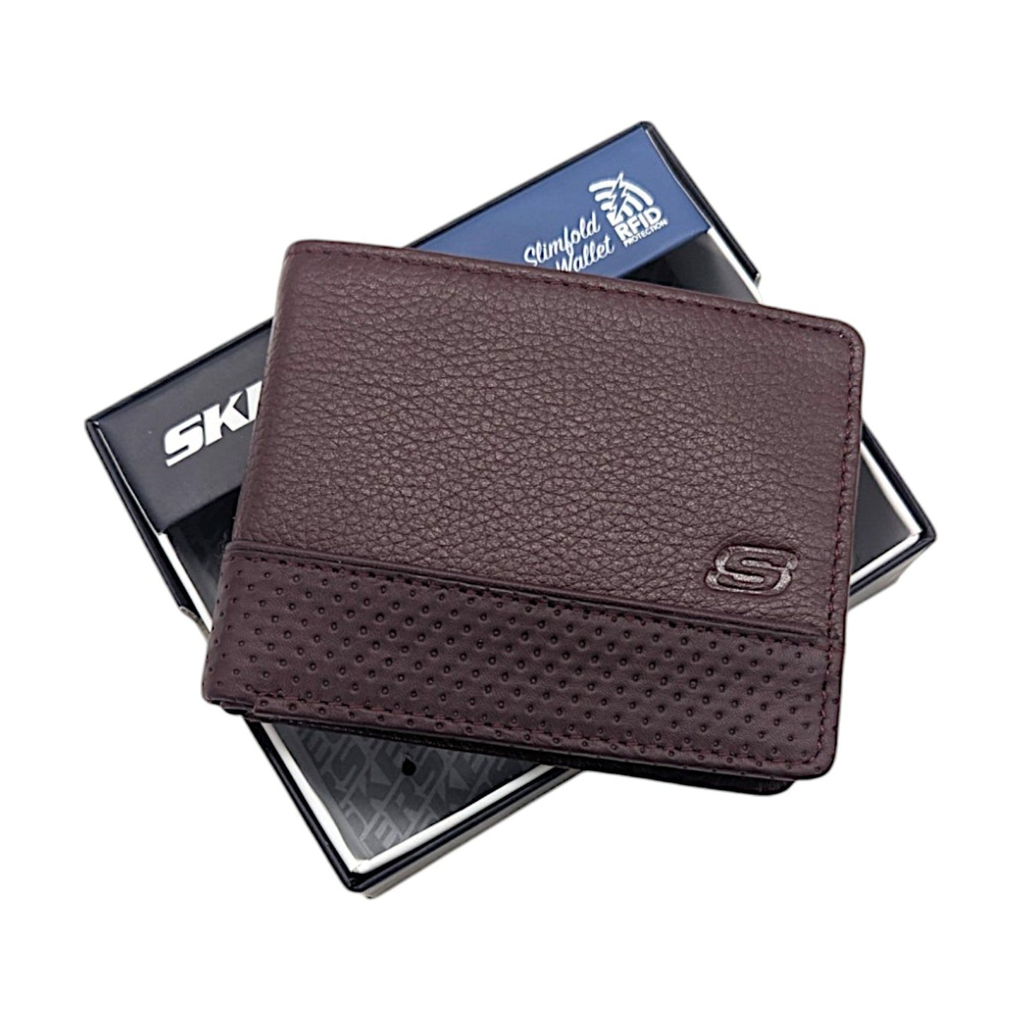 Skechers Men's Slimfold Leather Wallet - Burgundy