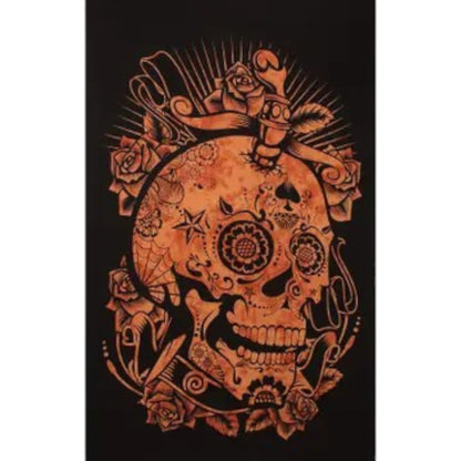 tapestry orange tie dye skull