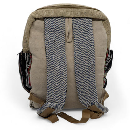 Pure hemp-style backpack with adjustable straps and multiple pockets.