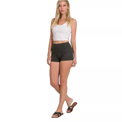 Zenana Wide Waistband Microfiber Biker Shorts 